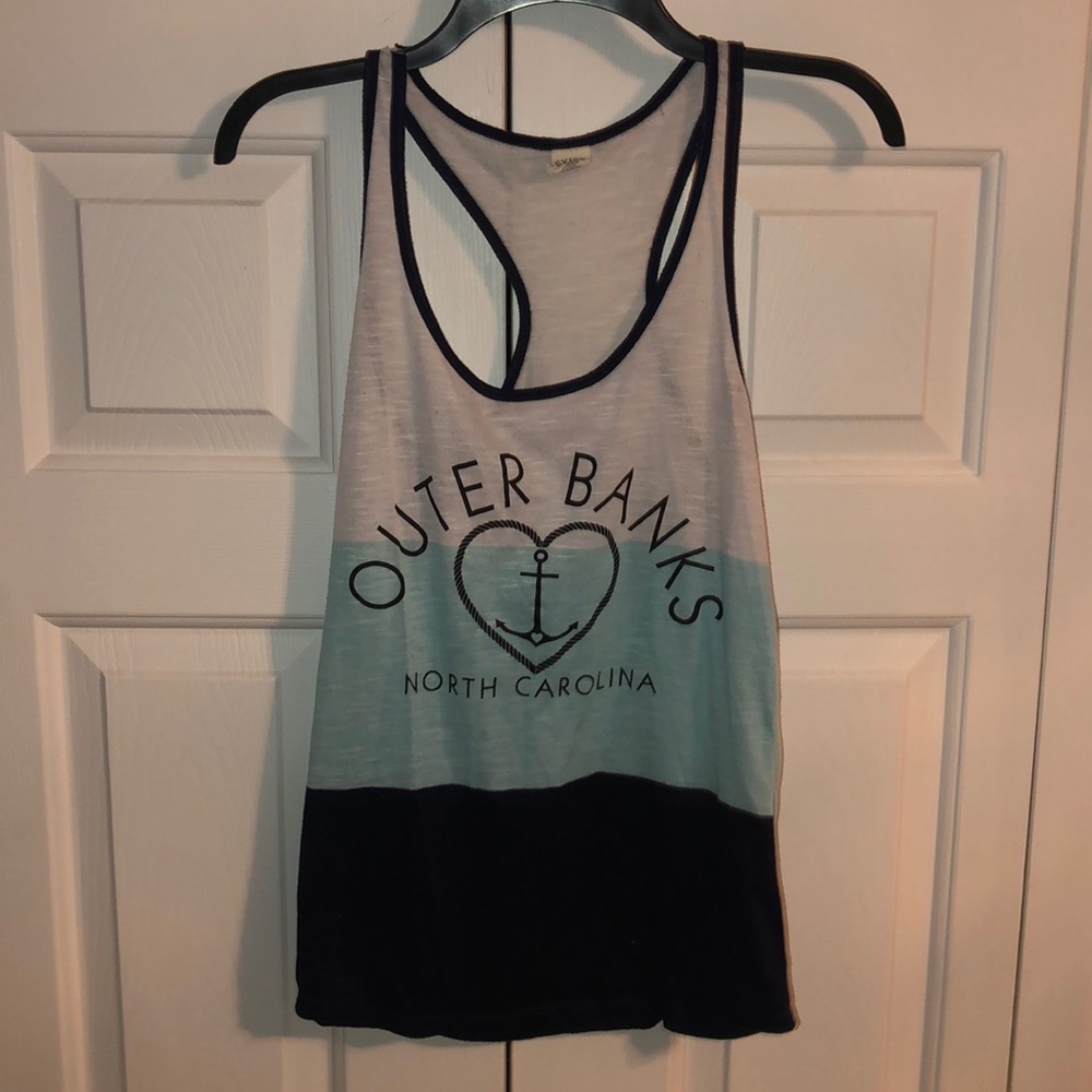 Navy blue and mint green outer banks tank top